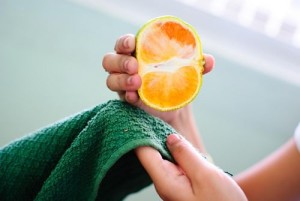 lemon in pineapple in washcloth