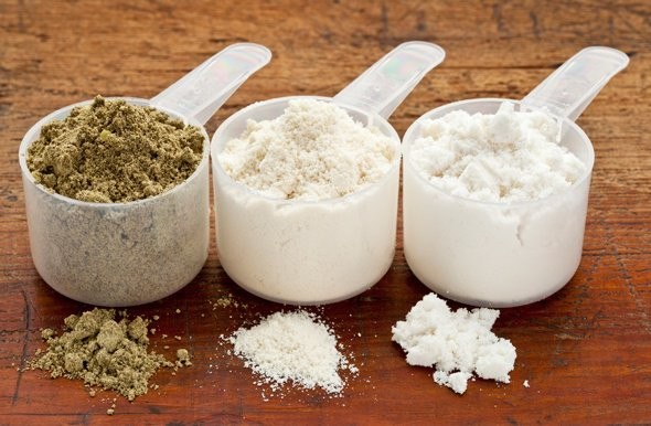three-scoops-of-varying-protein-powders