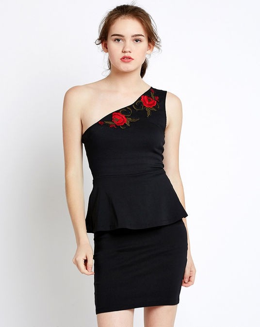 black-evelina-embroidered-peplum-one-shoulder-dress-in1731mtodrebla-161-front